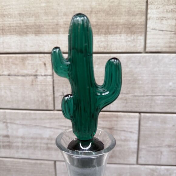 Vintage 90s Pier 1 Decanter Genie Bottle Green Saguaro Cactus Stopper - Picture 2 of 6
